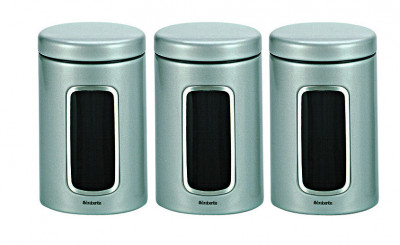 Набор контейнеров с окном, 1.4 л, 110 мм, 3 пр, серый металлик, 110x110x175 мм, Brabantia