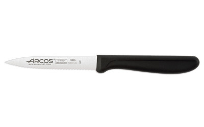 Нож для чистки и нарезки овощей с зубчатым лезвием, черный, 100 мм, Arcos, Genova