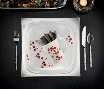 Небьющаяся обеденная тарелка, 260х260 мм, белый, рисунок, CORELLE, Hanami Garden