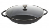Сковорода вок чугунная со стеклянной крышкой, 370 мм, серебристо-черный, Chasseur, Caviar