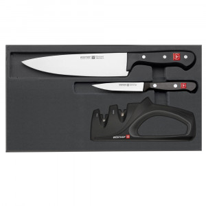 Набор кухонных ножей с точилкой, 3 пр, черный, WUESTHOF, Gourmet