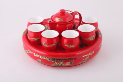Подарочный набор для чая на 6 персон, 7 пр, красный, STAR FESTIVAL, Набор для чайной церемонии
