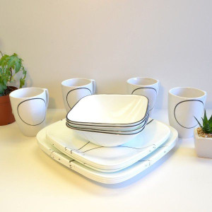 Небьющаяся закусочная тарелка, 220х220 мм, белый, черный, CORELLE, Simple Lines