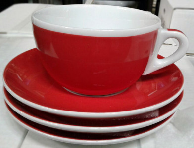 Кофейная пара для двойного капучино, 0.26 л, красный, деколь чашка, ручка, блюдце, Ancap, Verona Millecolori