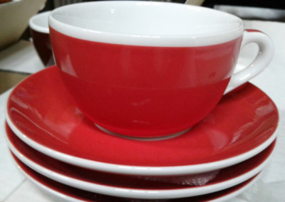 Кофейная пара для двойного капучино, 0.26 л, красный, деколь чашка, ручка, блюдце, Ancap, Verona Millecolori