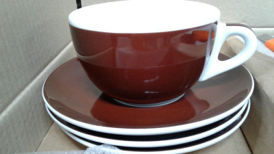 Кофейная пара для латте, 0.35 л, коричневый, деколь чашка, ручка, блюдце, Ancap, Verona Millecolori