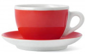 Кофейная пара для латте, 0.35 л, красный, деколь чашка, ручка, блюдце, Италия