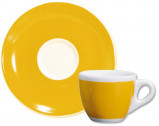 Кофейная пара для эспрессо, 0.075 л, 64 мм, желтый, деколь чашка, ручка, блюдце, Италия