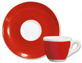 Кофейная пара для эспрессо, 0.075 л, 64 мм, красный, деколь чашка, ручка, блюдце, Италия