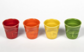 Набор мятых стаканов для эспрессо в подарочной упаковке, 0.08 л, 65 мм, 4 пр, красный, оранжевый, желтый, зеленый, Revol, Froisses