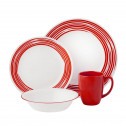 Набор небьющейся посуды, 16 пр, белый, красный, CORELLE, Brushed Red