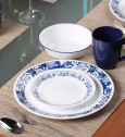 Набор небьющейся посуды, 16 пр, белый, рисунок, CORELLE, True Blue